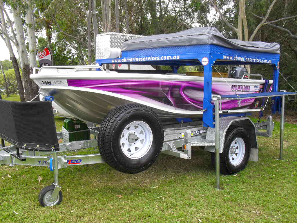 A Belco off road boat camper trailer on display.