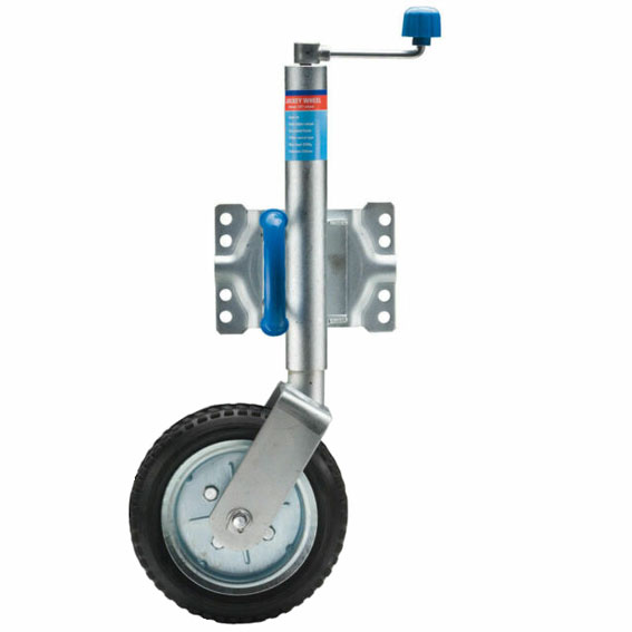 An ARC swing-up jockey wheel on a white background