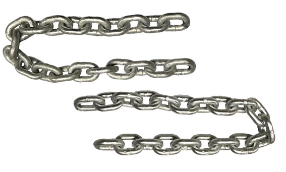 Two trailer safety chains on a white background